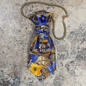 Floral Silk Up-cycled Neck Tie Necklace in Blue, Yellow & Olive